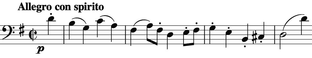 piano single line of the cello's phrase