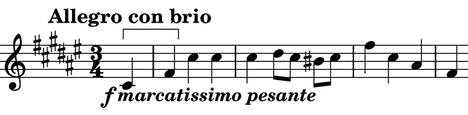 very strongly accented and heavy