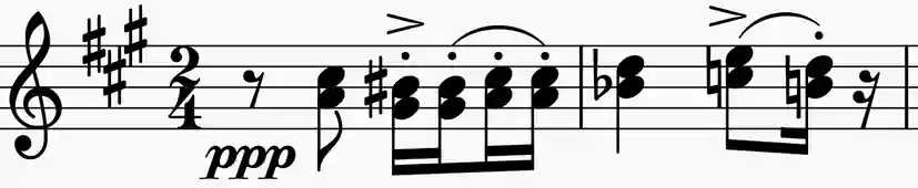 thirds above a strummed pizzicato